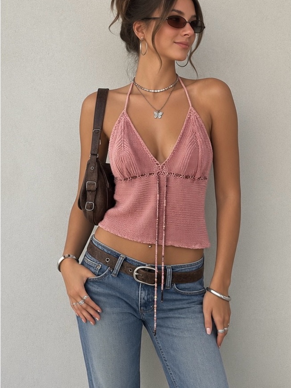 Y2K Beachy Fairycore Wet Seal Crochet Beaded Tank